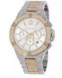 Michael Kors Lennox Pave Crystals Chronograph White Dial Two Tone Steel Strap Watch for Men - MK9150