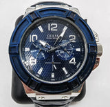 Guess Rigor Multifunction Chronograph Blue Dial Blue Leather Strap Watch For Men - W0040G7