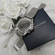 Tommy Hilfiger Jordan Chronograph Black Dial Silver Mesh Strap Watch For Men - 1792092