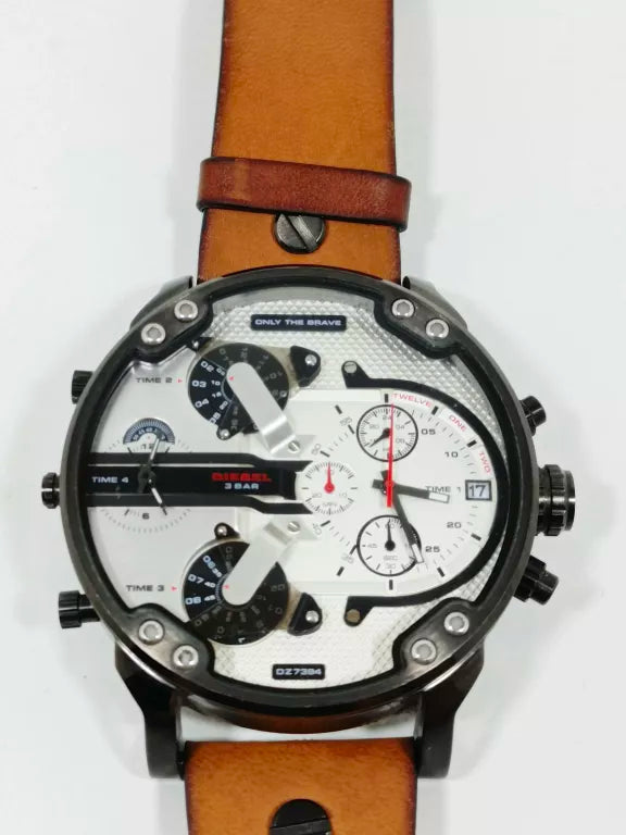 Diesel Mr. Daddy 2.0 Chronograph Silver Dial Brown Leather Strap Watch For Men Watch for Men