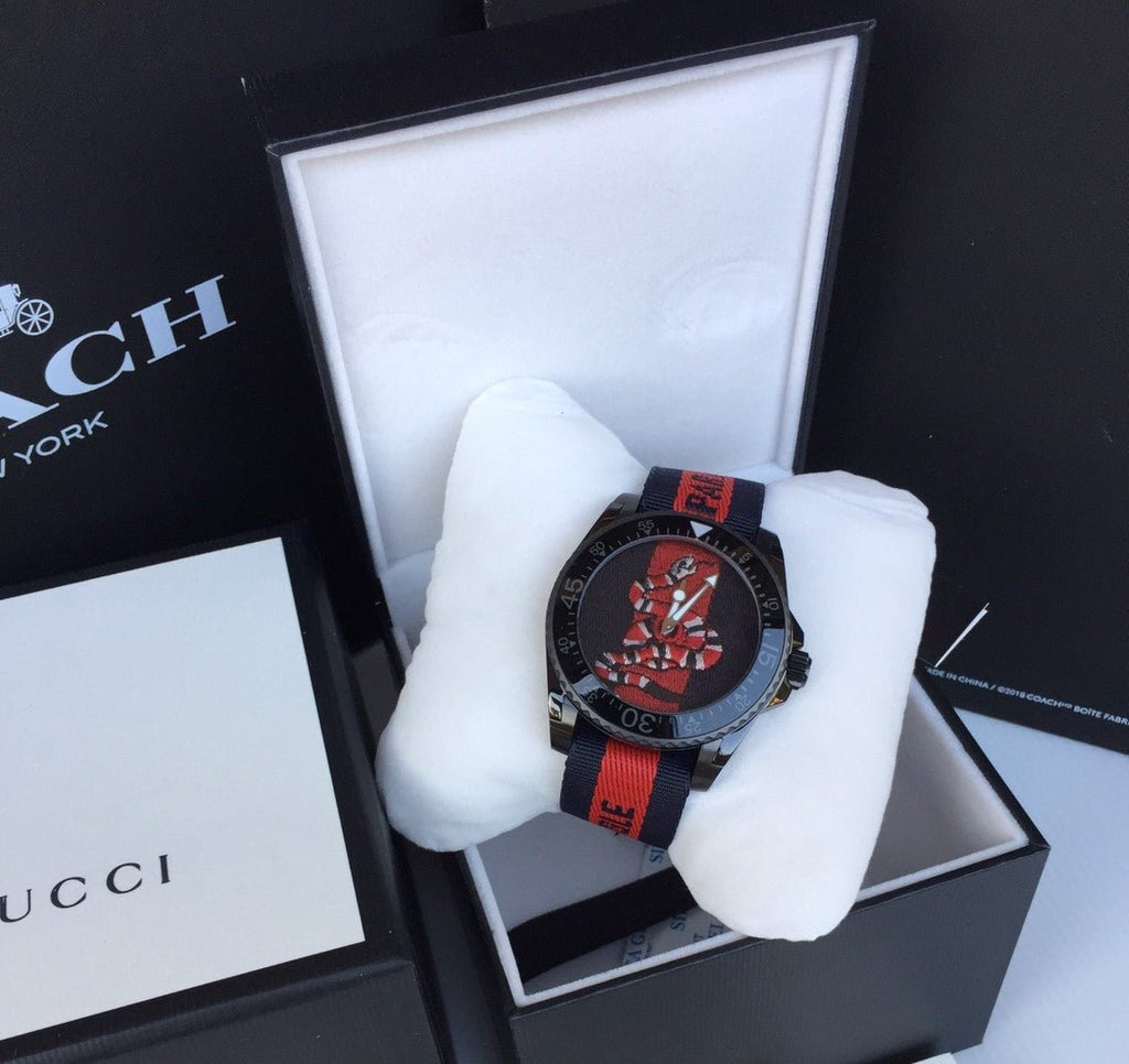Gucci Dive Blue & Red Dial Blue & Red Nylon Strap Watch For Men