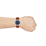 Fossil Grant Twist Multifunction Blue Dial Brown Leather Strap Watch for Men - ME1161