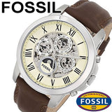 Fossil Grant Automatic White Dial Brown Leather Strap Watch for Men -  ME3027