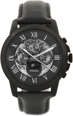 Fossil Grant Automatic Black Dial Black Leather Strap Watch for Men