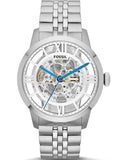 Fossil Townsman Automatic Skeleton Silver Dial Silver Steel Strap Watch for Men - ME3044