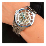 Fossil Townsman Automatic Skeleton Silver Dial Silver Steel Strap Watch for Men - ME3044