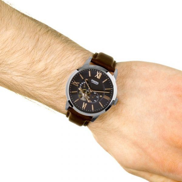 Fossil Townsman Automatic Black Dial Brown Leather Strap Watch for Men