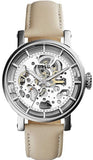 Fossil Boyfriend Automatic Skeleton Silver Dial White Leather Strap Watch for Women - ME3069