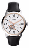 Fossil Townsman Automatic White Dial Black Leather Strap Watch for Men - ME3104
