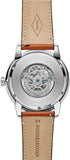 Fossil Townsman Automatic Skeleton Blue Dial Brown Leather Strap Watch for Men - ME3154
