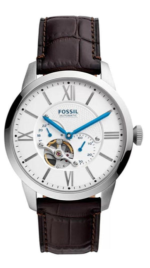 Fossil Townsman Automatic Chronograph White Dial Blue Leather Strap Watch for Men - ME3167