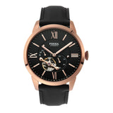 Fossil Townsman Automatic Black Dial Black Leather Strap Watch for Men - ME3170