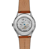 Fossil Forrester Luggage Automatic Skeleton Blue Dial Brown Leather Strap Watch for Men - ME3179