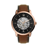 Fossil Neutra Automatic Skeleton Black Dial Brown Leather Strap Watch for Men - ME3195