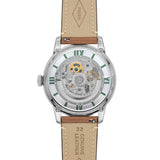 Fossil Boyfriend Automatic Skeleton Silver Dial White Leather Strap Watch for Women - ME3069