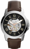 Fossil Grant Automatic Skeleton Black Dial Brown Leather Strap Watch for Men - ME3100