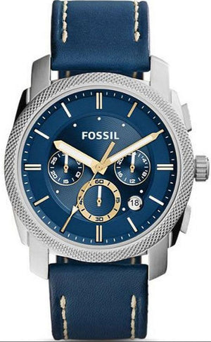 Fossil Machine Chronograph Blue Dial Blue Leather Strap Watch for Men - FS5262