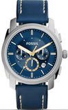 Fossil Machine Chronograph Blue Dial Blue Leather Strap Watch for Men - FS5262