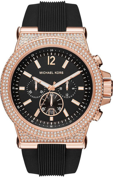 Michael Kors Dylan Chronograph Black Dial Black Rubber Strap Watch For Women