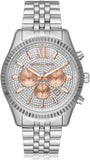 Michael Kors Lexington Chronograph Silver Dial Silver Steel Strap Watch for Men - MK8515