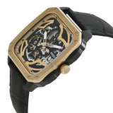 Fossil Inscription Automatic Skeleton Rose Gold Dial Black Leather Strap Watch for Men - BQ2572