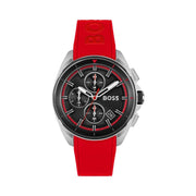 Hugo Boss Volane Chronograph Black Dial Red Rubber Strap Watch for Men - 1513959
