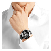 Hugo Boss Ikon Chronograph Black Dial Black Leather Strap Watch for Men - 1513178