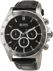 Hugo Boss Ikon Chronograph Black Dial Black Leather Strap Watch for Men - 1513178