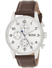 Hugo Boss Navigator Chronograph White Dial Brown Leather Strap Watch for Men - 1513495