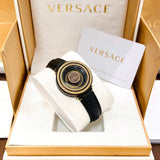 Versace V Metal Icon Black Dial Black Leather Strap Watch For Men - VQL020015