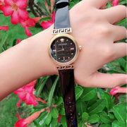 Versace Greca Meander Black Dial Black Leather Strap Watch for Women - VELW00420