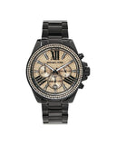 Michael Kors Wren Chronograph Gold Diamonds Dial Black Steel Strap Watch for Women - MK5879