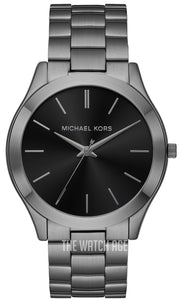 Michael Kors Slim Runway Quartz Black Dial Grey Steel Strap Watch For Men - MK1044