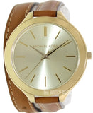 Michael Kors Runway Gold Dial Brown Leather Strap Watch For Women - MK2256