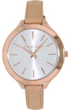 Michael Kors Runway Slim Quartz White Dial Beige Leather Strap Watch For Women - MK2284