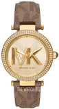 Michael Kors Parker Three Hand Gold Dial Brown Leather Strap Watch For Women - MK2973