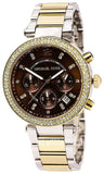 Michael Kors Parker Chronograph Brown Dial Two Tone Steel Strap Watch for Women - MK6118