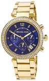 Michael Kors Parker Chronograph Blue Dial Gold Steel Strap Watch For Women - MK6262