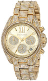 Michael Kors Mini Bradshaw Crystals Gold Dial Gold Steel Strap Watch For Women - MK6494