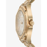 Michael Kors Lennox Three Hand Crystals White Dial Gold Steel Strap Watch For Women - MK6991