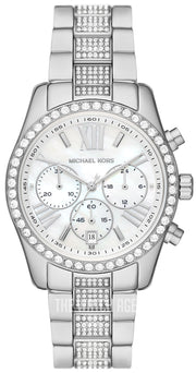 Michael Kors Lexington Chronograph White Dial Silver Steel Strap Watch For Women - MK7243