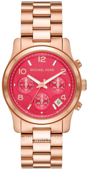 Michael Kors Runway Chronograph Pink Dial Rose Gold Steel Strap Watch For Women - MK7352