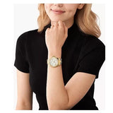 Michael Kors Everest Three Hand Mother of Pearl White Dial Gold Steel Strap Watch For Women - MK7401