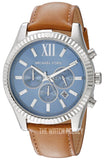 Michael Kors Lexington Chronograph Blue Dial Brown Leather Strap Watch For Men - MK8537