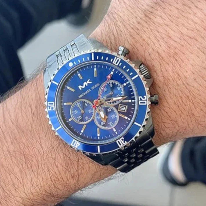 Michael Kors Bayville Chronograph Blue Dial Grey Steel Strap Watch Michael Kors Bayville Chronograph Blue Dial Grey Steel Strap Watch