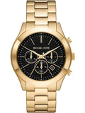 Michael Kors Slim Runway Chronograph Black Dial Gold Steel Strap Watch For Men - MK1076