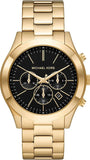 Michael Kors Slim Runway Chronograph Black Dial Gold Steel Strap Watch For Men - MK1076