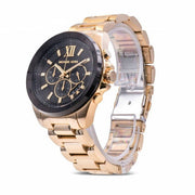Michael Kors Brecken Chronograph Black Dial Gold Steel Strap Watch For Men - MK8848