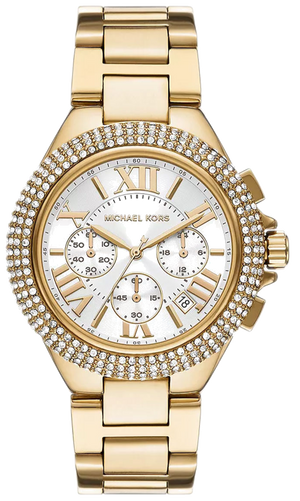 Michael Kors Camille Chronograph White Dial Gold Steel Strap Watch For Women - MK6994