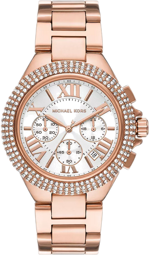 Michael Kors Camille Chronograph White Dial Rose Gold Steel Strap Watch For Women - MK6995